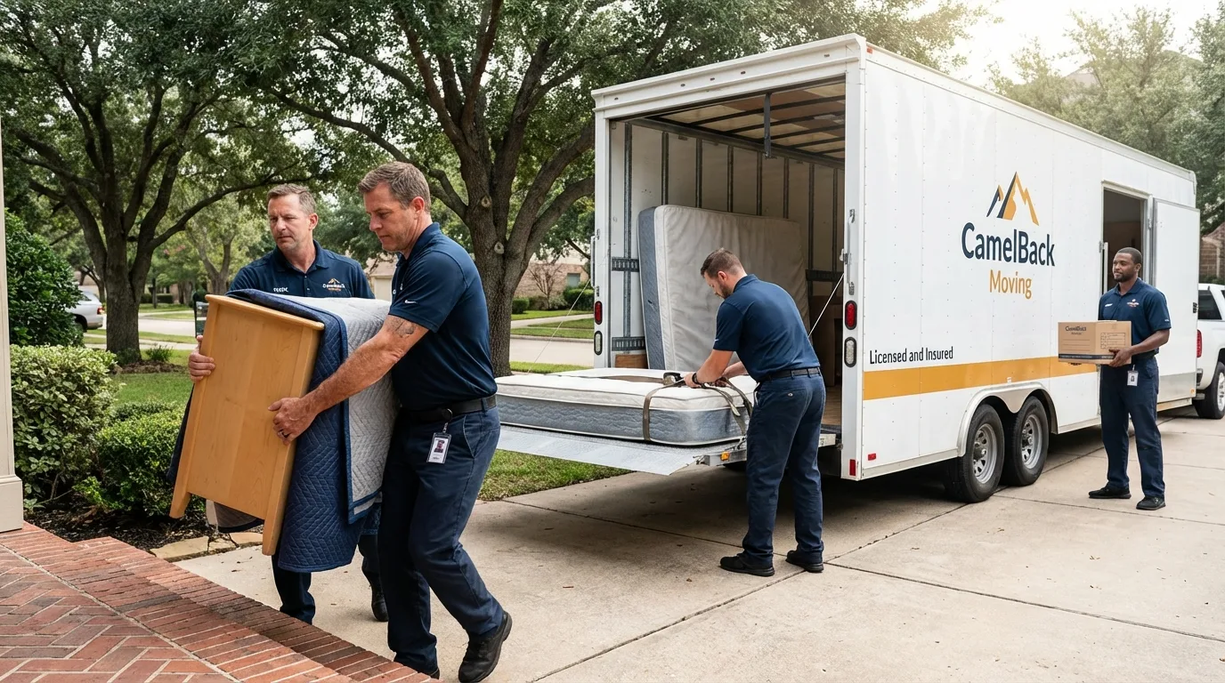 Crew loading residential truck for cross-state move from Erie, PA