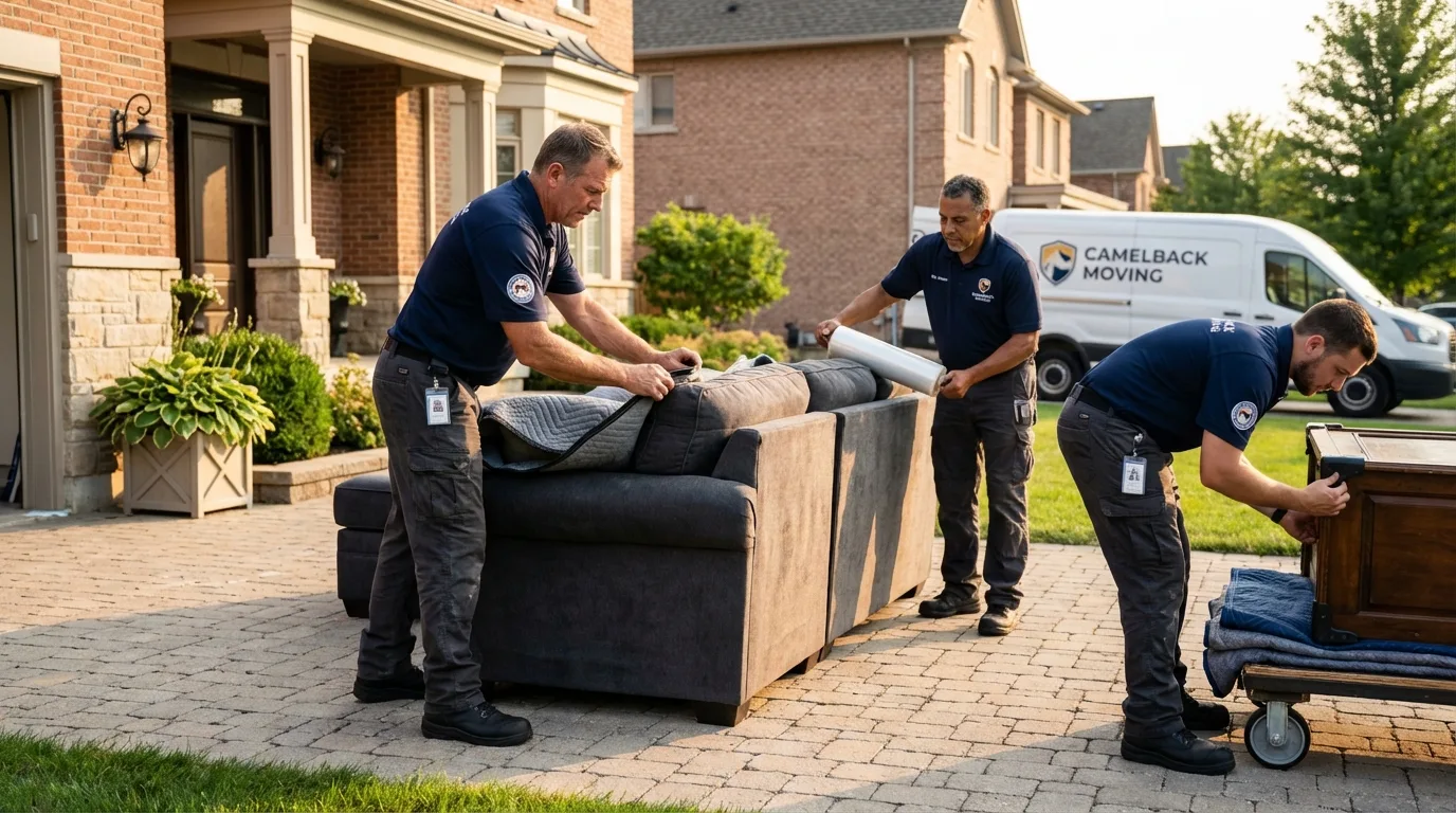 Large estate moving crew wrapping furniture in Erie, PA