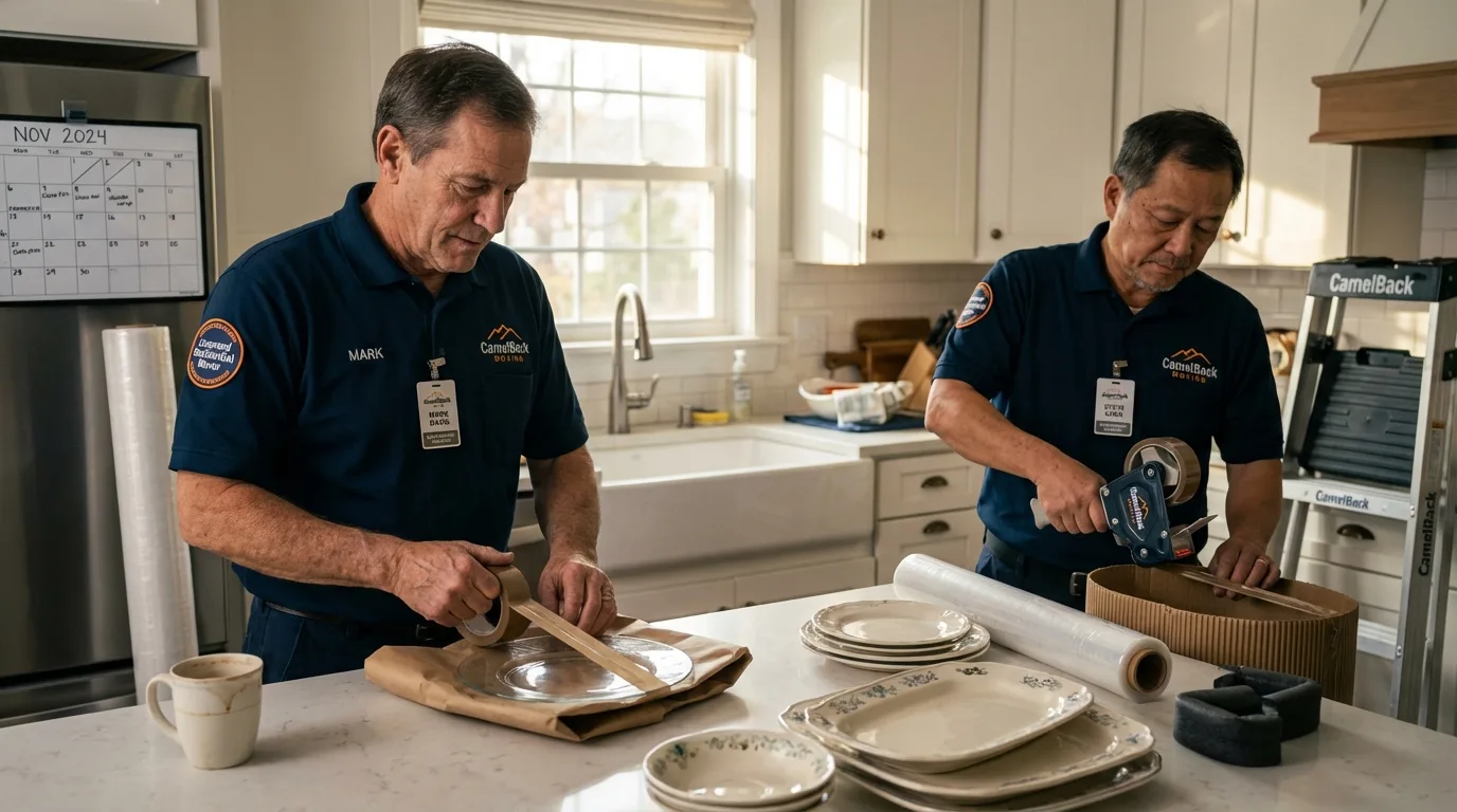 Professional crew packing kitchen dishware in Erie, PA